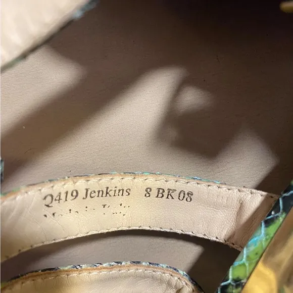 Coach Jenkins Q419 ankle strap snakeskin sandals.