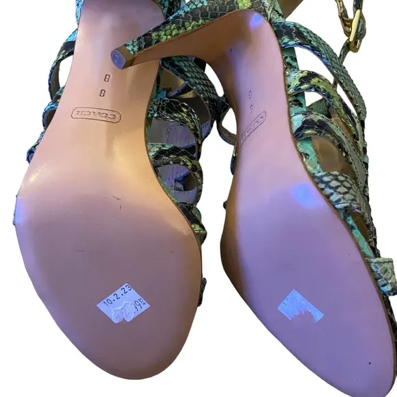 Coach Jenkins Q419 ankle strap snakeskin sandals.