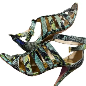 Coach Jenkins Q419 ankle strap snakeskin sandals.