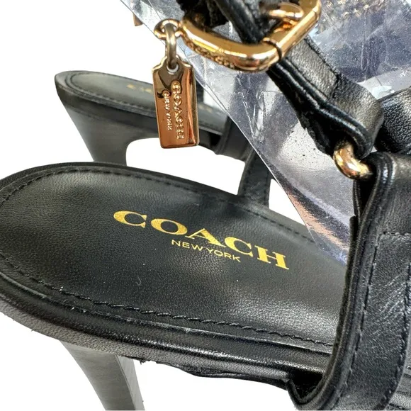 Coach Kalie Studded Black Leather Ankle Strap Stiletto Heel Sandals Women’s