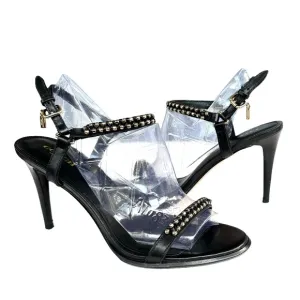 Coach Kalie Studded Black Leather Ankle Strap Stiletto Heel Sandals Women’s