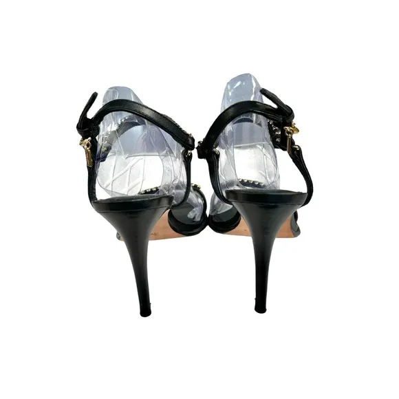 Coach Kalie Studded Black Leather Ankle Strap Stiletto Heel Sandals Women’s