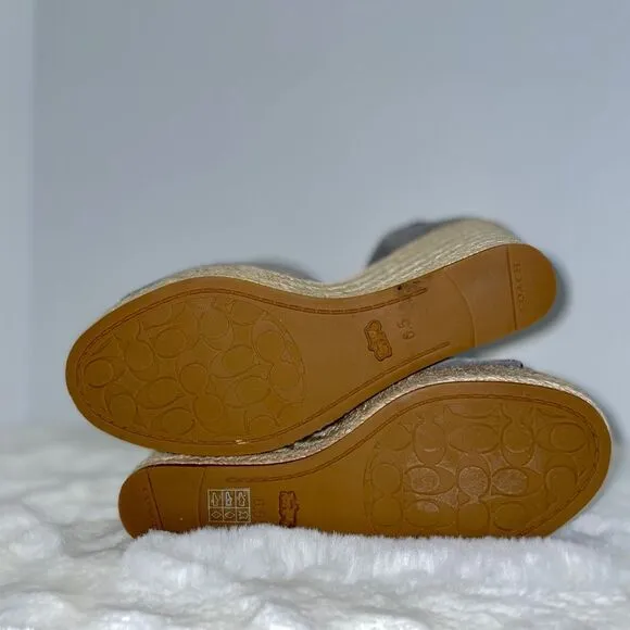 COACH‎ Kelsi Wedge Espadrille Sandals Heather Grey Gray Suede Studded Size 6.5