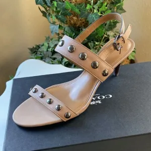 Coach Mandy Semi Matte Calf Stone Leather Studded Sandals Women’s 9.5 B EUC