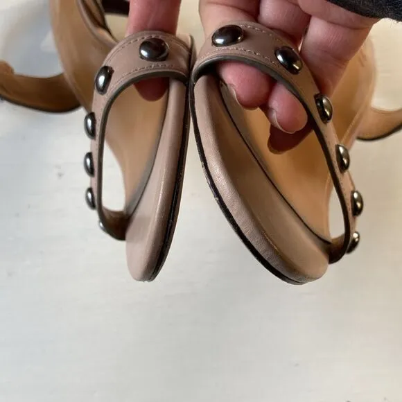Coach Mandy Semi Matte Calf Stone Leather Studded Sandals Women’s 9.5 B EUC