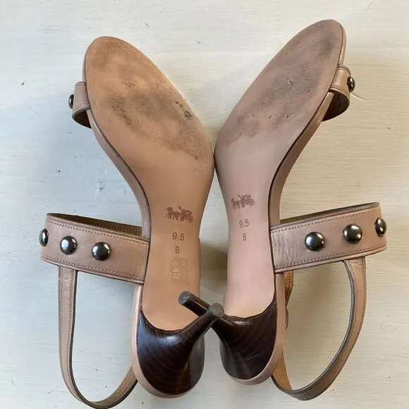 Coach Mandy Semi Matte Calf Stone Leather Studded Sandals Women’s 9.5 B EUC