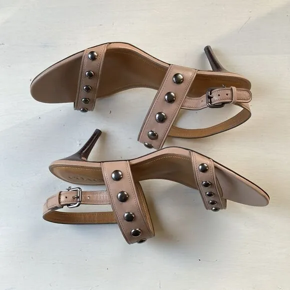 Coach Mandy Semi Matte Calf Stone Leather Studded Sandals Women’s 9.5 B EUC