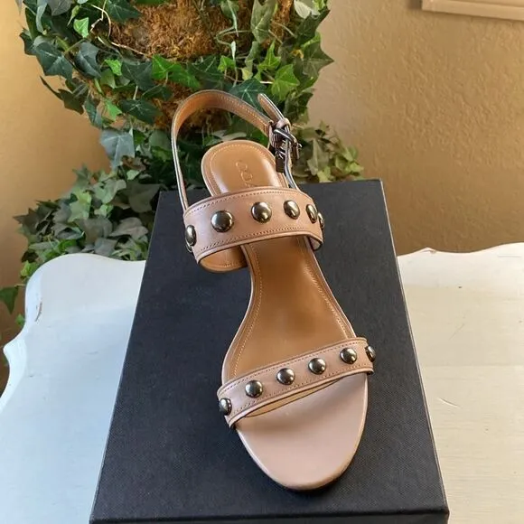 Coach Mandy Semi Matte Calf Stone Leather Studded Sandals Women’s 9.5 B EUC