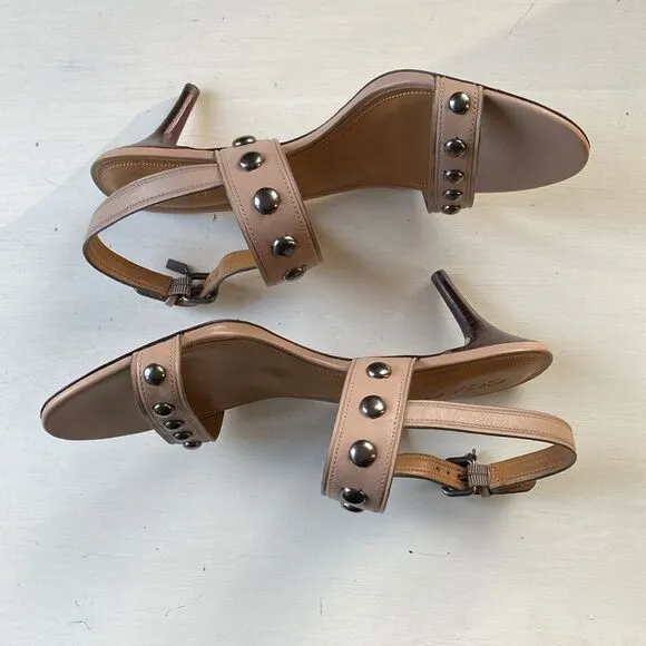 Coach Mandy Semi Matte Calf Stone Leather Studded Sandals Women’s 9.5 B EUC