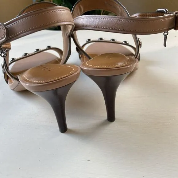 Coach Mandy Semi Matte Calf Stone Leather Studded Sandals Women’s 9.5 B EUC