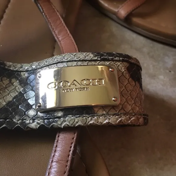 Coach New York Snake Print Cognac Leather Sandals