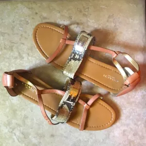 Coach New York Snake Print Cognac Leather Sandals