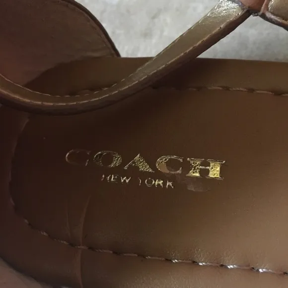 Coach New York Snake Print Cognac Leather Sandals