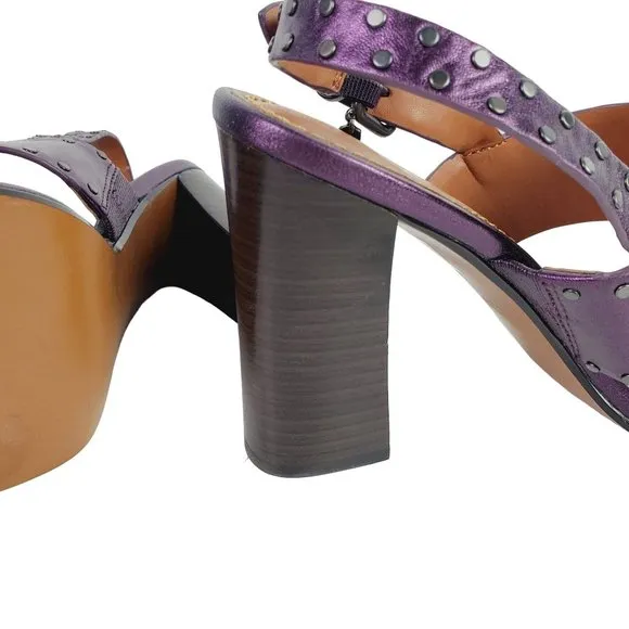 Coach Rylie Plum Purple Studded Block Metallic Heels, Sz 10