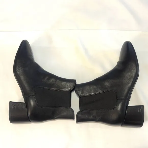 Coach Side Gore Leather Ankle Boots Chelsea Black Size:9.5 Chunky Block Heel