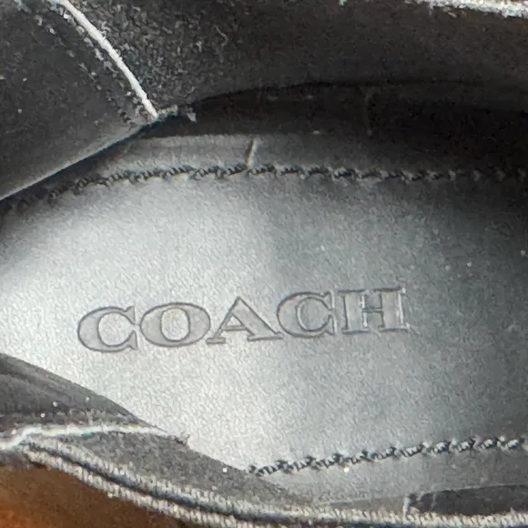 Coach Side Gore Leather Ankle Boots Chelsea Black Size:9.5 Chunky Block Heel