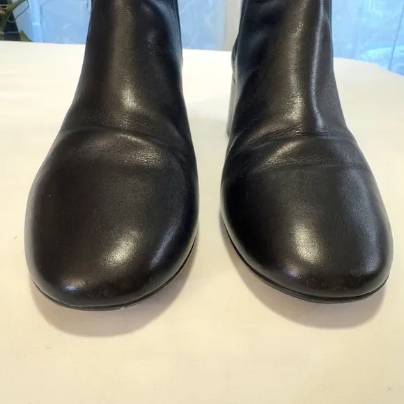 Coach Side Gore Leather Ankle Boots Chelsea Black Size:9.5 Chunky Block Heel