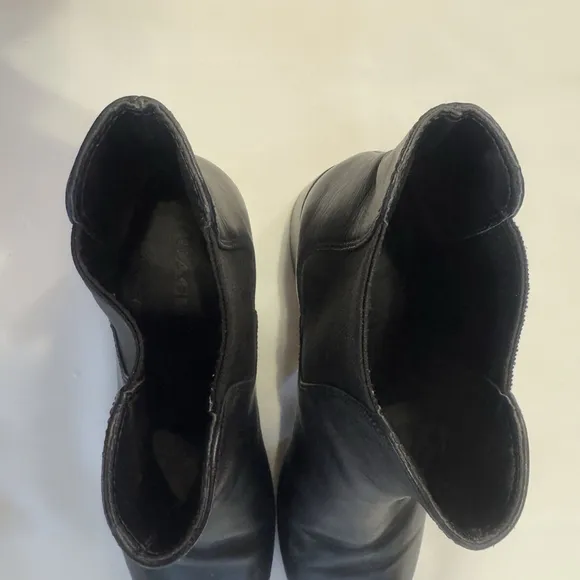 Coach Side Gore Leather Ankle Boots Chelsea Black Size:9.5 Chunky Block Heel
