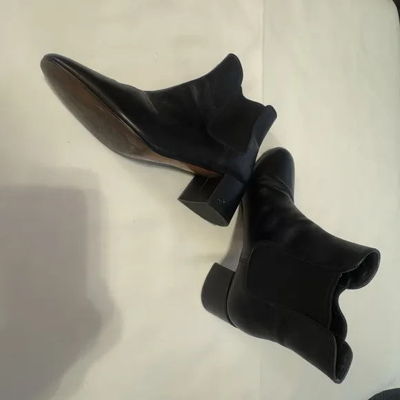 Coach Side Gore Leather Ankle Boots Chelsea Black Size:9.5 Chunky Block Heel