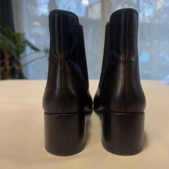 Coach Side Gore Leather Ankle Boots Chelsea Black Size:9.5 Chunky Block Heel