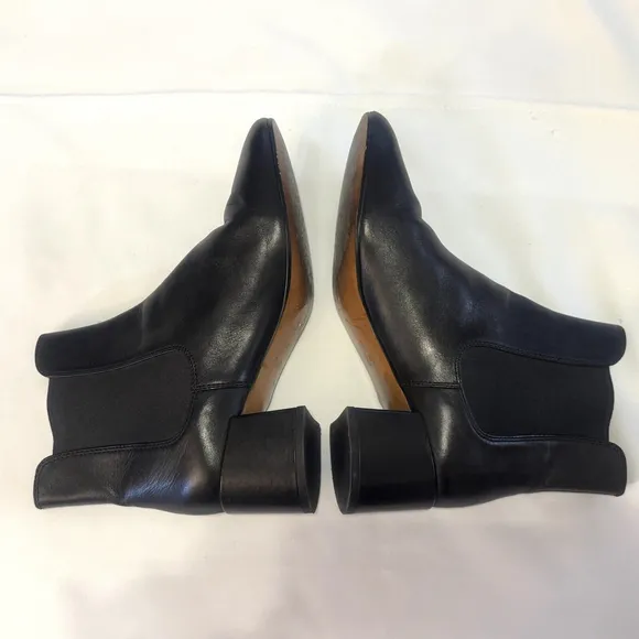 Coach Side Gore Leather Ankle Boots Chelsea Black Size:9.5 Chunky Block Heel