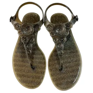 Coach Tea Rose Black Glitter Jelly Sandal Size 8 G2071