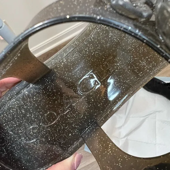Coach Tea Rose Black Glitter Jelly Sandal Size 8 G2071