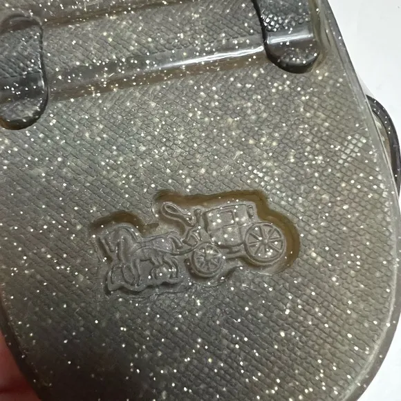 Coach Tea Rose Black Glitter Jelly Sandal Size 8 G2071