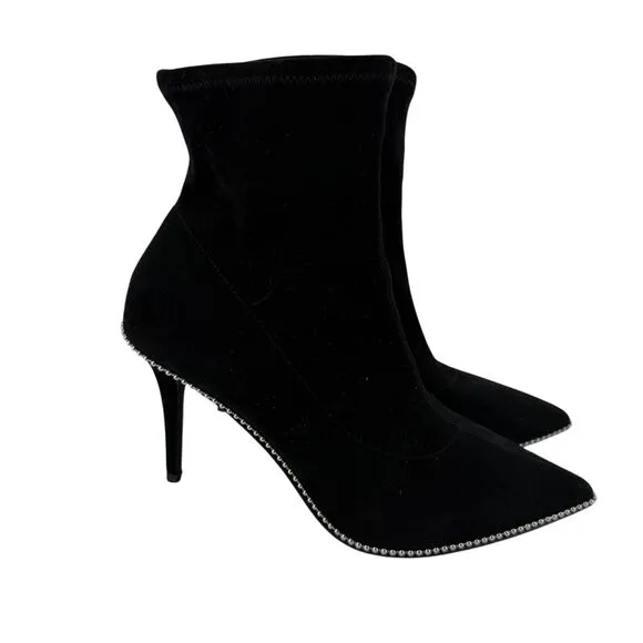 COACH Whitney Bootie Pointed Toe Ankle Boots Black Suede Size 10 B Studded Trim