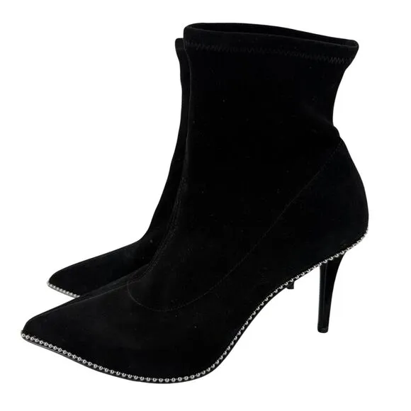 COACH Whitney Bootie Pointed Toe Ankle Boots Black Suede Size 10 B Studded Trim