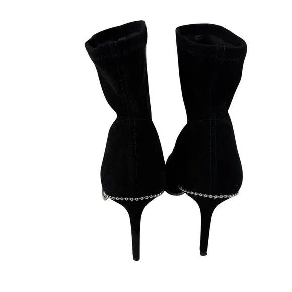 COACH Whitney Bootie Pointed Toe Ankle Boots Black Suede Size 10 B Studded Trim