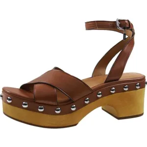 Coach Womens ASTOR Brown Studded Leather Platform Sandals NWOB