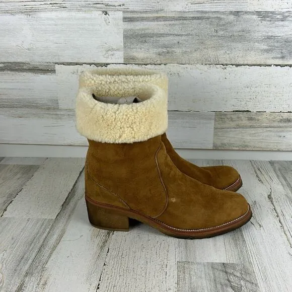 Coach womens size 9 1/2 Patsy chestnut Suede fleece heel ankle Boots
