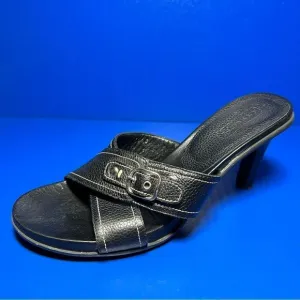 Coach Womens Kerina Black Leather Heeled Sandals 10.5B