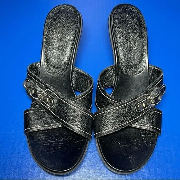 Coach Womens Kerina Black Leather Heeled Sandals 10.5B
