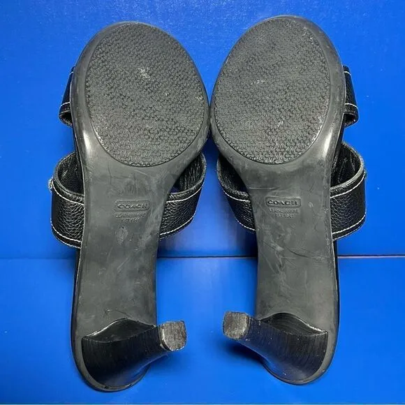 Coach Womens Kerina Black Leather Heeled Sandals 10.5B
