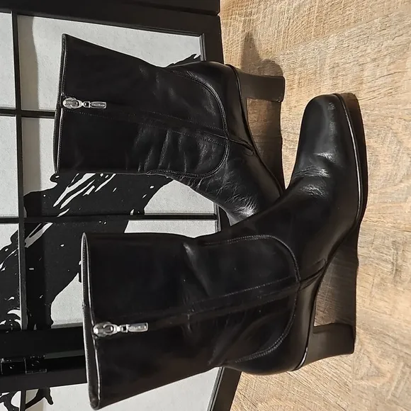 Cole Haan Black Heeled Boots with Chunky Heel and Almond Toe