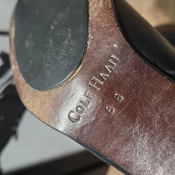 Cole Haan Black Heeled Boots with Chunky Heel and Almond Toe