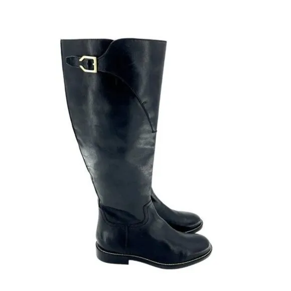 COLE HAAN Boots Harrington Black Leather Tall Knee High Riding SZ 7 NEW