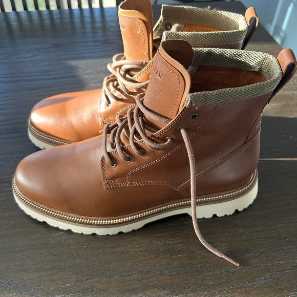 Cole Haan Brown and Cream Ankle Boots with Lace-Up Design