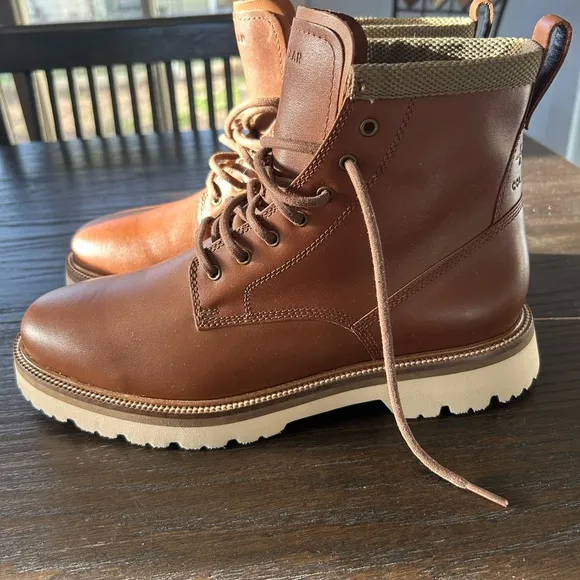 Cole Haan Brown and Cream Ankle Boots with Lace-Up Design