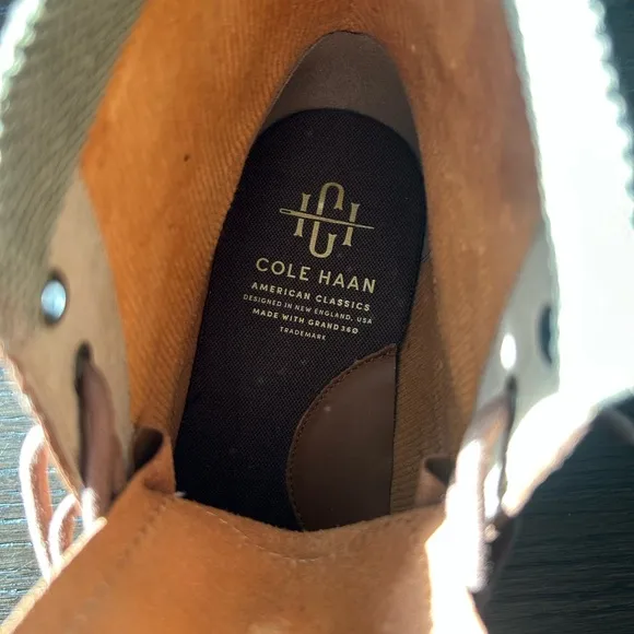 Cole Haan Brown and Cream Ankle Boots with Lace-Up Design