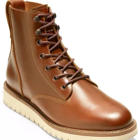 Cole Haan Brown and Cream Ankle Boots with Lace-Up Design