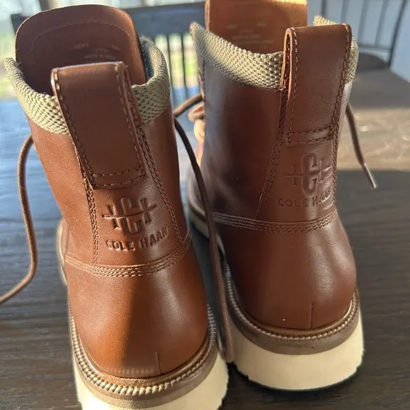 Cole Haan Brown and Cream Ankle Boots with Lace-Up Design