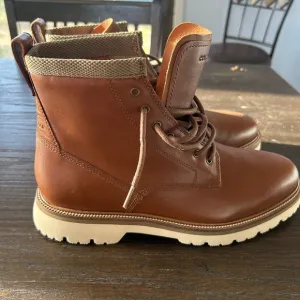 Cole Haan Brown and Cream Ankle Boots with Lace-Up Design