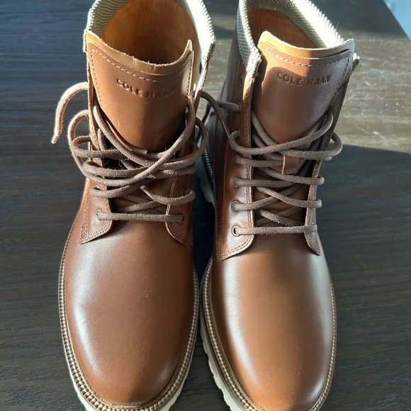 Cole Haan Brown and Cream Ankle Boots with Lace-Up Design