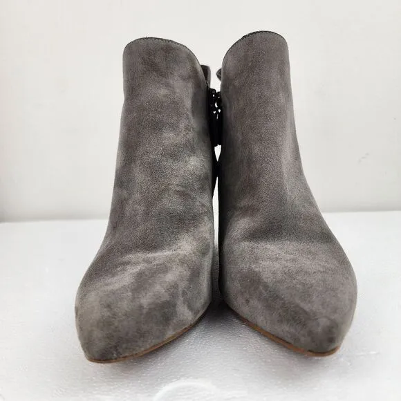 Cole Haan Elyse Grey Suede Point-Toe Booties Zip Block Heel Size 7.5