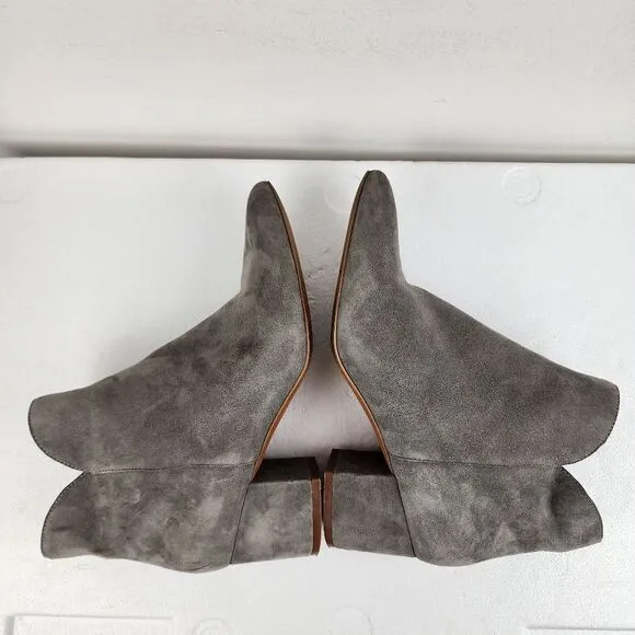 Cole Haan Elyse Grey Suede Point-Toe Booties Zip Block Heel Size 7.5