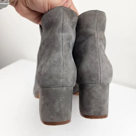 Cole Haan Elyse Grey Suede Point-Toe Booties Zip Block Heel Size 7.5