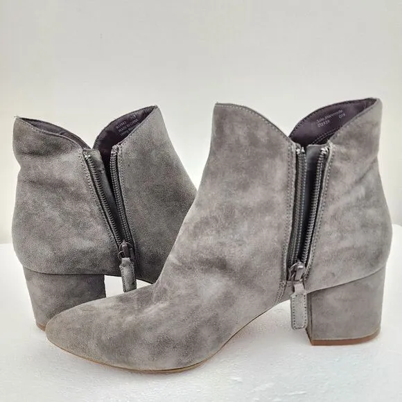 Cole Haan Elyse Grey Suede Point-Toe Booties Zip Block Heel Size 7.5